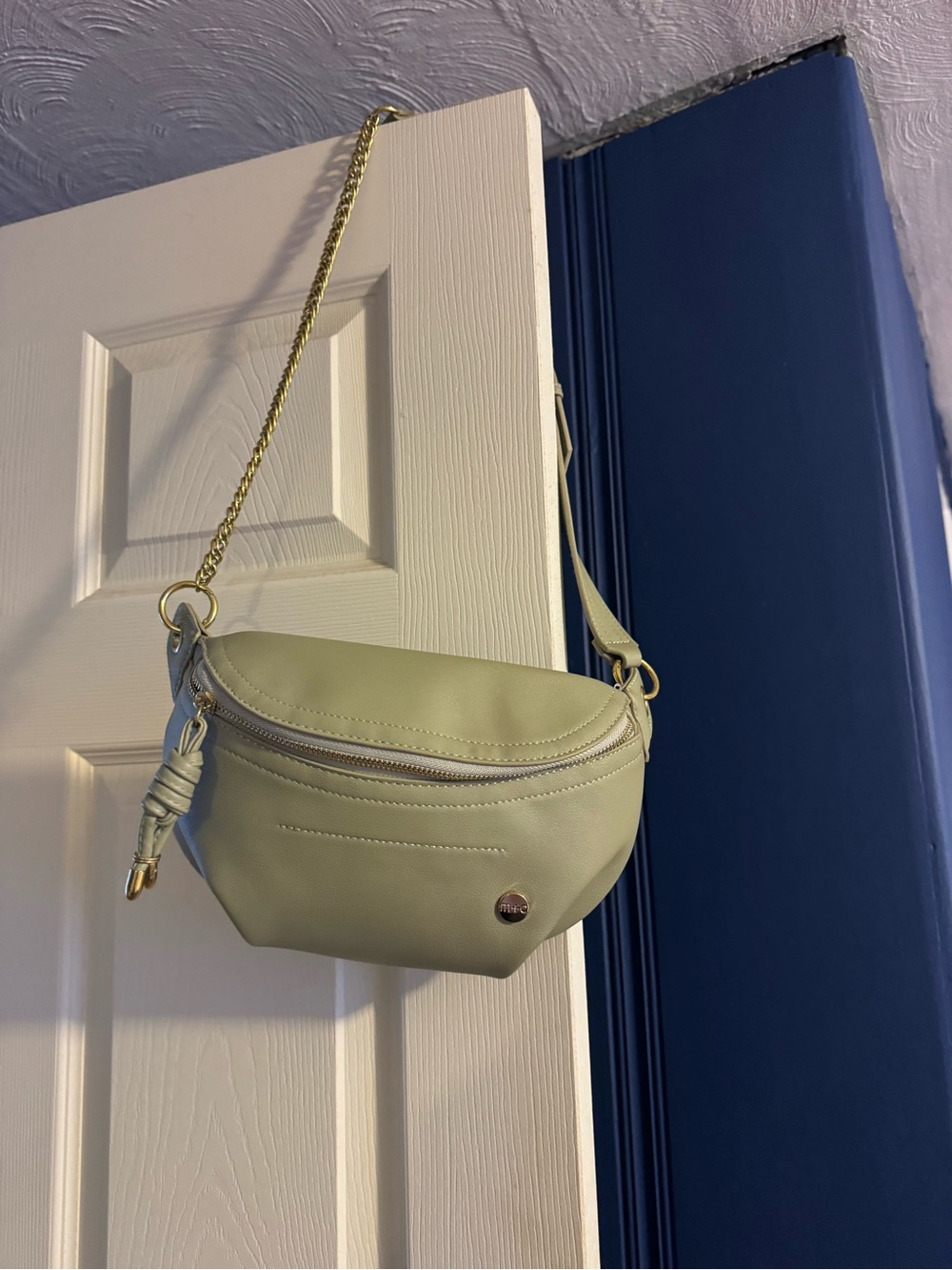 🩷Sage Green Crossbody Belt Bag with Gold Chain Accent